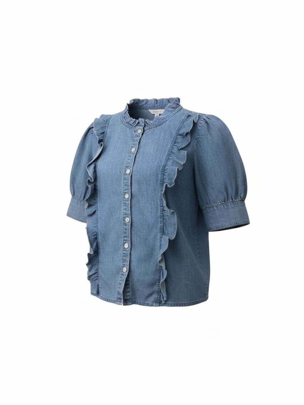 Sam Edelman Denim Ruffle-Trim Button Front Blouse - Light Blue
